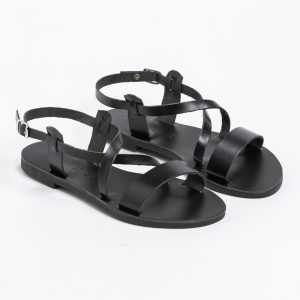 Δερμάτινα σανδάλια με χιαστί λουράκια - Μαύρο - Image 1